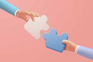 Two companies in a business merger.